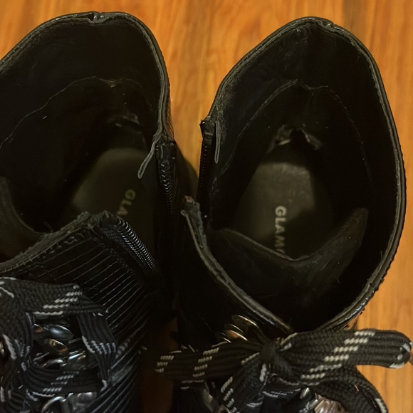 Glamorous flat hiker boots in black croc suede mix size 6 - Picture 8 of 8